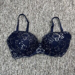 Victoria's Secret Size 36DD Dream Angels Padded No Wire Floral Lace Bra Blue